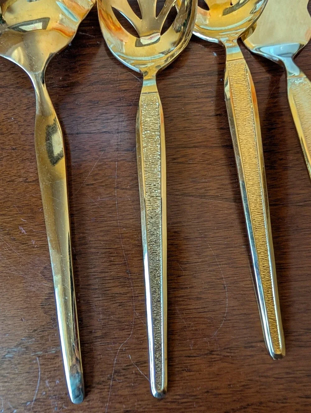 MCM ROYALTON ELEGANCE IN GOLD SERVING PIECES PIERCED SPOONS FORK LADLE CASSEROLE